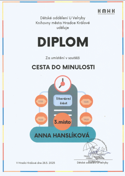 3. místo v literární soutěži