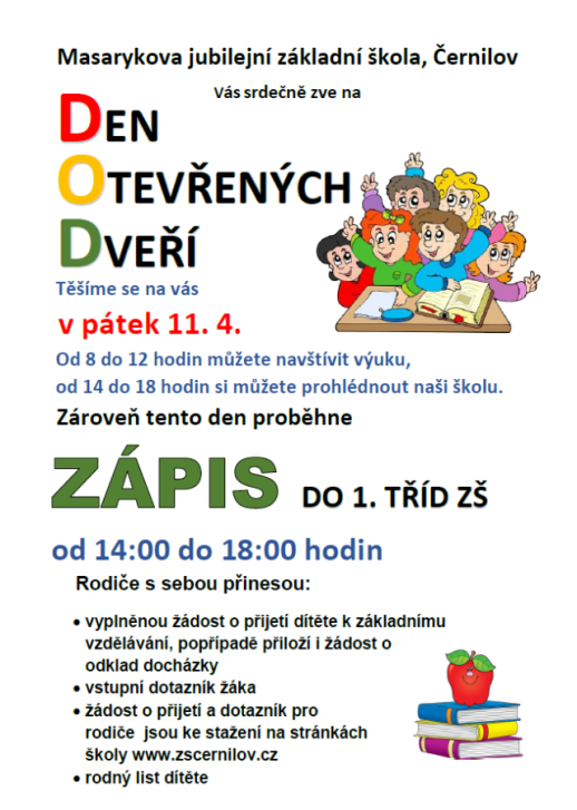 Pozvánka na zápis a den otevřených dveří